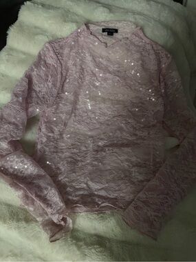Size Small Wild Fable Pink Lace Sequin Long-Sleeve Top